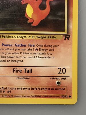 1995 charmander pokemon card value 50 82 1st edition Pokemon Team Rocket Charmander 50/82 first card