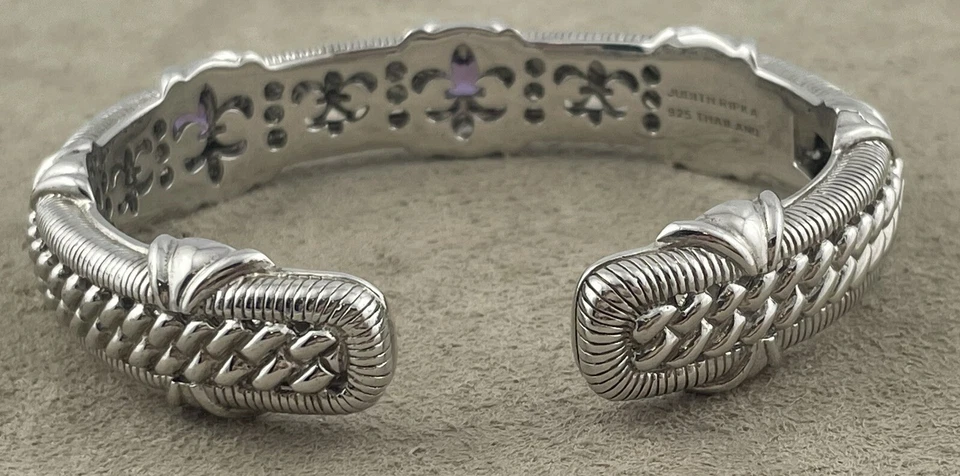 Gran brazalete con bisagras grandes Judith Ripka de ley y amatista Foto 3 de 4