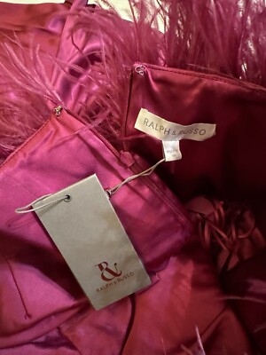 Ralph & Russo New Double Silk Satin Feather Draped Dress Pomegranate 44