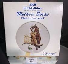 1979 Goebel Ceramic Mothers Series Owls 5th Edition Bas Relief Plate Vintage