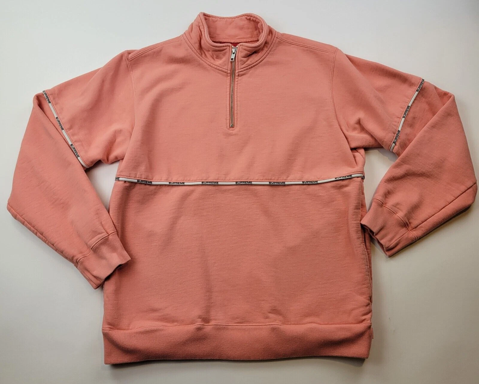 Sweat shirt Supreme 1/4 Zip Homme Moyen Corail Épiré Piping Logo Pull 