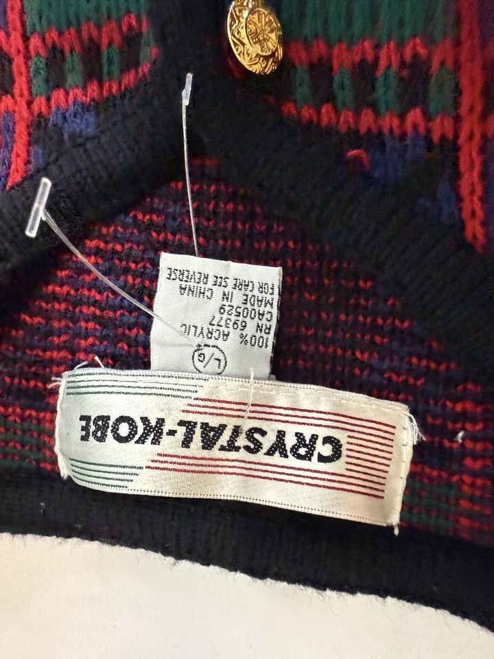 Crystal-Kobe Mujeres Grande Rojo Azul Verde Cuadros Navidad Vintage Suéter Cárdigan Foto 4 de 4