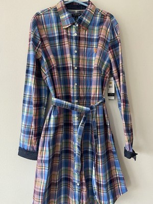 US Polo Assn Shirt Dress Blue Red White Multicolor Plaid Madres Look NWTags Sz L