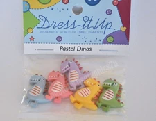 Pastel Dinos / Flat Back Craft Buttons / Jesse James ~ Dress it Up