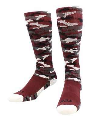 Sports Woodland Camo Over-the-Calf Compression Socks - Maroon/White Camo - Small