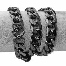 15mm Black Mens Necklace Stainless Steel Cuban Link Chain Fashion Clasp Choke