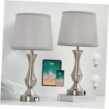 Touch Table Lamps Set of 2, 22" Tall Bedside Lamps, Nightstand 22in Silver,Grey
