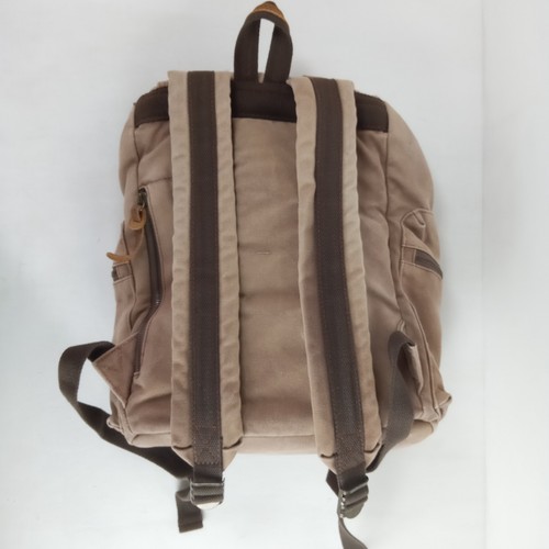 Vintage Canvas Leather Straps Trim Backpack Khaki Rucksack Pockets By Augur - Picture 2 of 12