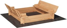 Kids Wooden Sandbox with Lid,2 Foldable Bench Seat,Outdoor Sandbox with Padding