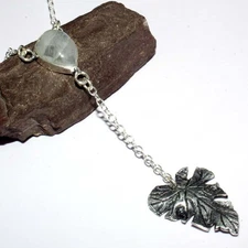 925 Silver Plated Leaf Rainbow Moonstone Necklace Gemstone Size 20" GW