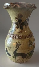Vtg Tonala México Folk Art Clay Pottery Vase Hand Painted Marked Mexico