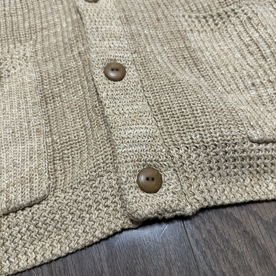 Cardigã Polo Ralph Lauren bege cáqui xale colarinho suéter algodão linho pequeno RRL - Imagem 4 de 4