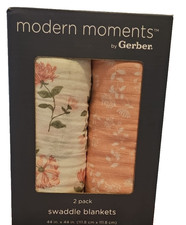 Gerber 2 Swaddle Blankets 44"x44" New In Box Modern Moments By Gerber