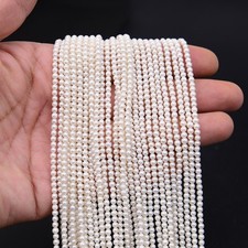 5 Strands Tiny 3mm Freshwater Cultured White Round Pearl Loose Beads 15.5'' DIY