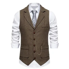 Men's Vintage Tweed Vest – Retro Lapel Waistcoat, British Gentleman Style