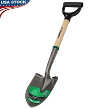 Utility Round Point Shovel Steel Blade D-Handle Wood Handle Durable 27in Length