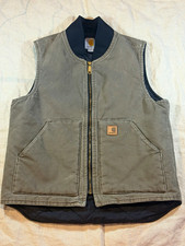 Vintage Carhartt V02 Sandstone Canvas Work Vest Men's Size M Faded Moss Green