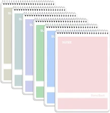 SUNEE Steno Pads 6x9 6 Pack, Gregg Rule, 60 Sheets, 6 Assorted Color White 