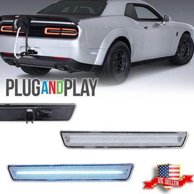 2PCS Clear Ice Blue LED Rear Side Marker Lights For 2015-2023 Dodge Challenger