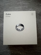 URA Oura Ring 4 Smart Ring Silver Size 11 w/ Charging Cable, Bluetooth HR Sleep