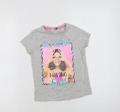 Pep & Co Mädchen grau Baumwolle Basic T-Shirt Größe 6-7 Jahre Rundhalsausschnitt - Spaß haben