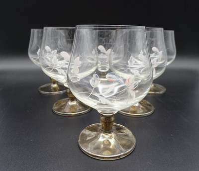 6x Schnapsgläser mit Blumendruck I Vintage Likörgläser I Retro Shot Gläser