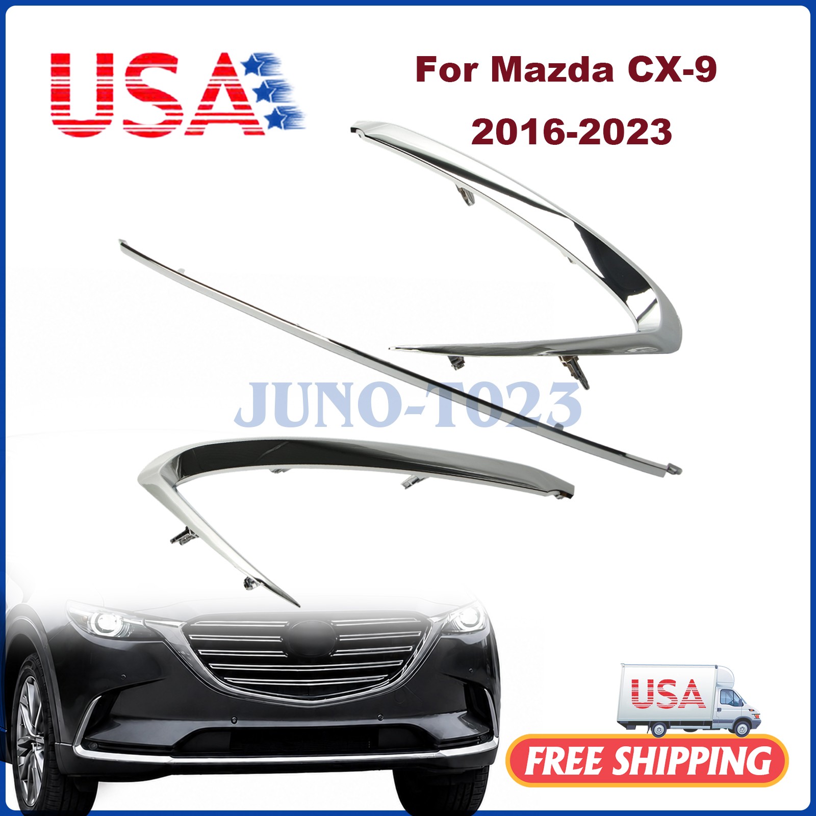 For Mazda CX-9 2016-2023 Left & Center & Right Front Lower Bumper Trim Molding