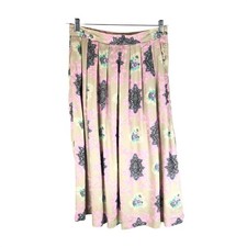 Worthington Vintage Midi Skirt Pleated Floral A Line Pocket Beige Pink Size 14