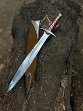 Handmade Elven Rune Short Sword Replica with Wall Mount & Scabbard
