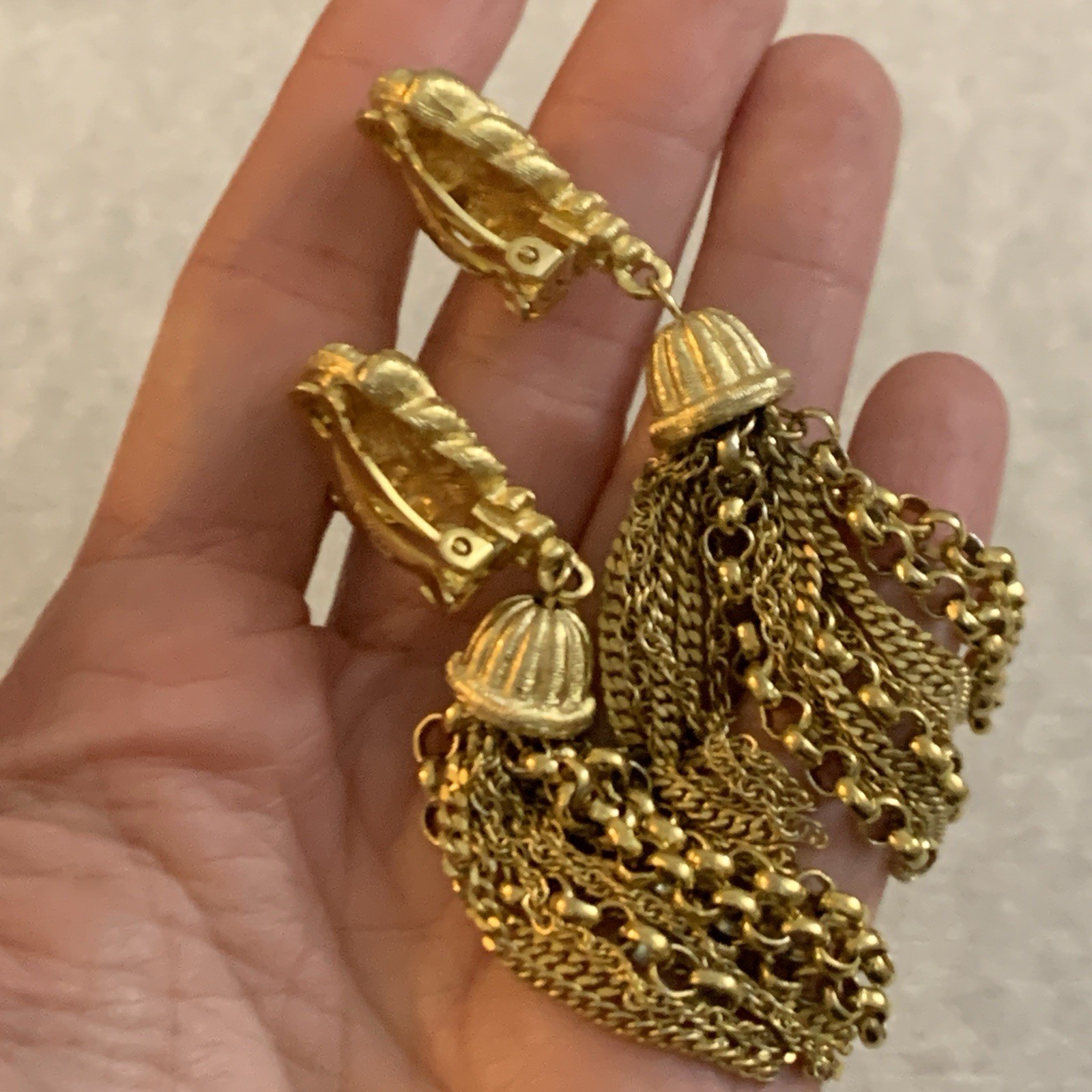 Vintage Givenchy Earrings Statement Tassels Clip On Brushed Gold Tone NY Paris thumbnail 15