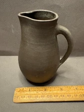 SMALL BROWN CLAY STONEWARE VASE PITCHER CREAMER EWER CHOP STAMP SIGNED VINTAGE