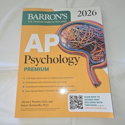 Barron's AP Psychology Premium, 2026 edition study guide. New No Writing In Book