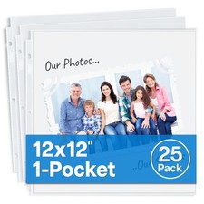 12x12 Scrapbook Refill Pages, 25 Pack Sheet Protectors for Binders