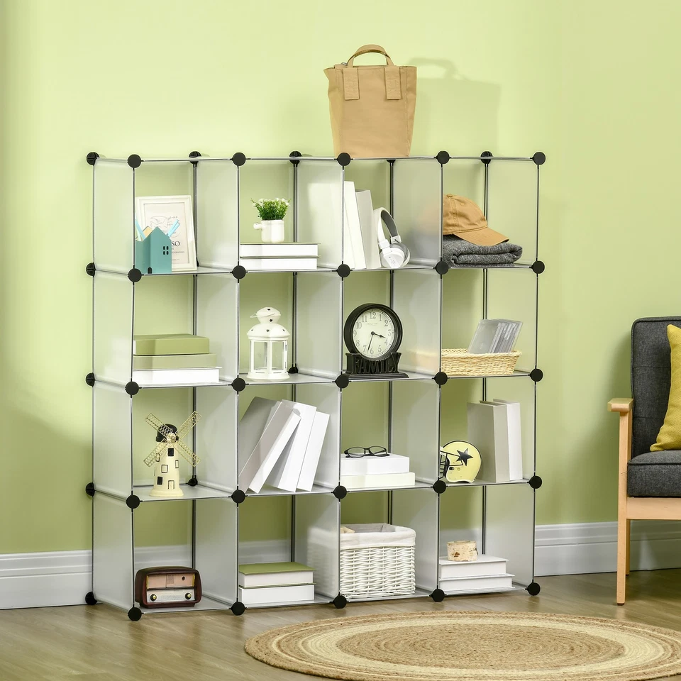 HOMCOM Mobile Scarpiera Modulabile 16 Cubi in Acciaio e PP Trasparente - Immagine 2 di 4