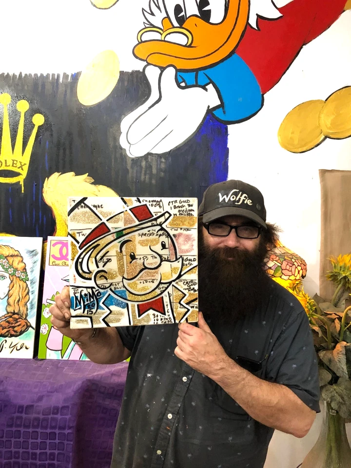 Mike Mozart MiMo "Monopoly Man" Pintura Resina Acrílica 2015 12x12 ALEC RARO Foto 2 de 4