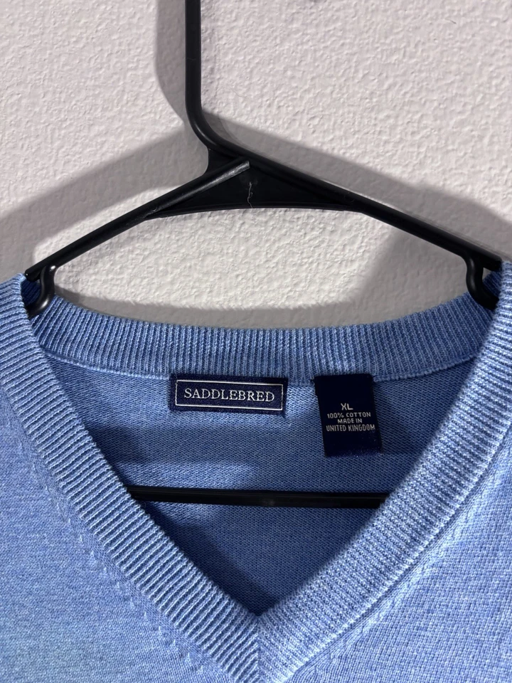 Men’s Light Blue Sweater Vest Size XL Saddlebred 100% Cotton V Neck Pullover - Image 3 of 4