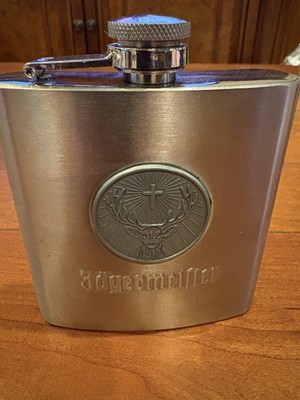 Jagermeister Flask 6oz Stainless Steel Deer Head Logo On Front
