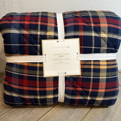 POTTERY BARN TEEN DANBURY PLAID QUILT, FULL/QUEEN 86'' SQ ~ NAVY MULTI