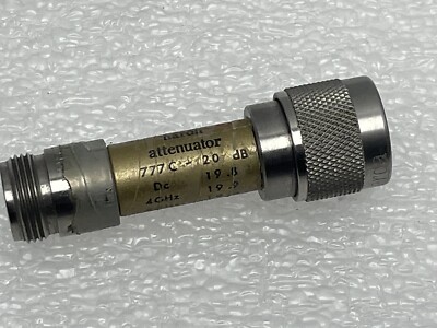 NARDA 777C 20dB 19.8 DC 12.4 GHz ATTENUATOR N-TYPE MALE TO FEMALE CONNECTOR