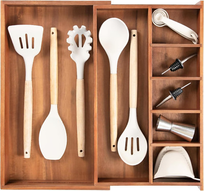 Expandable Acacia Kitchen Drawer Organizer - Adjustable & Food-Safe Design