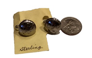 Vintage 925 Sterling Silver Dome Screwback Earrings Etched Flower Design