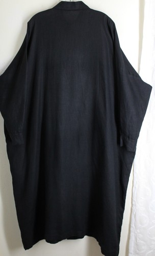 Eskandar 1 Fits L XL 1X 2x 3x Black 49"Long Dramatic Linen Duster Dress Jacket - Picture 2 of 7