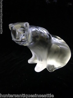 Vintage Lalique Large Crystal Polar Bear - Frosted Finish - Signed