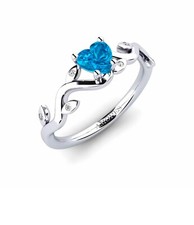 Ring 925 Sterling Silver Blue Topaz Heart-Cut Solitaire Leaf Engagement Ring