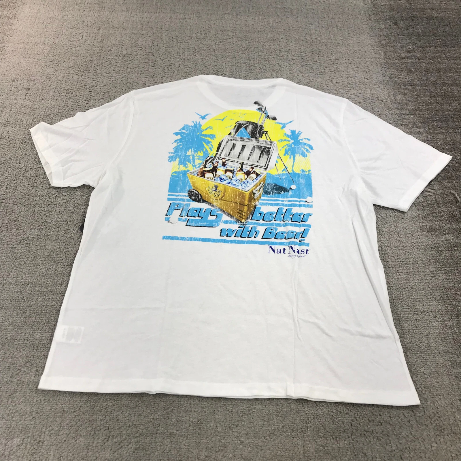 Nat Nast Shirt Mens Large Crew Neck Good Times Hawaiian Camp Beer Island b54