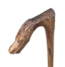 Vintage Antique Kepkypa Corfu Greece Carved Olive  Wood Horse Walking Stick Cane