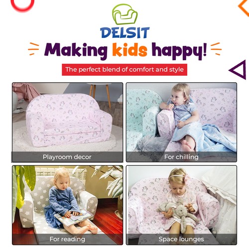 DELSIT Kleinkind Couch & Kinder Sofa - European Made 2in1 Flip Open Doppelschaum Sofa  - Bild 47 von 91