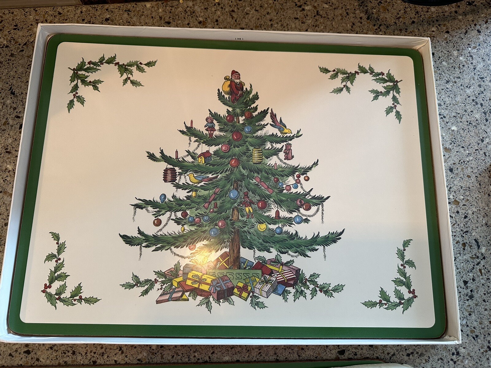 4Pimpernel Christmas Cork Backed Placemats Set Decorated Tree Toys Box