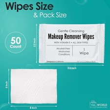 Bulk Makeup Remover Wipes  50 Count  Individually Wrapped, Gentle Cleansing