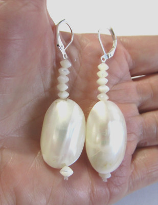 Vintage Shell Dangle Earrings MOP  2.25 inch